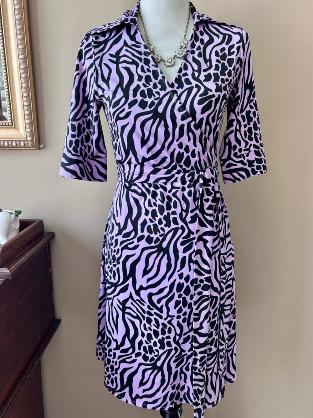 Diane Von Furstenberg Leopard Julie Jeanne 3/4 Sleeve Silk Wrap Dress S - Picture 11 of 11
